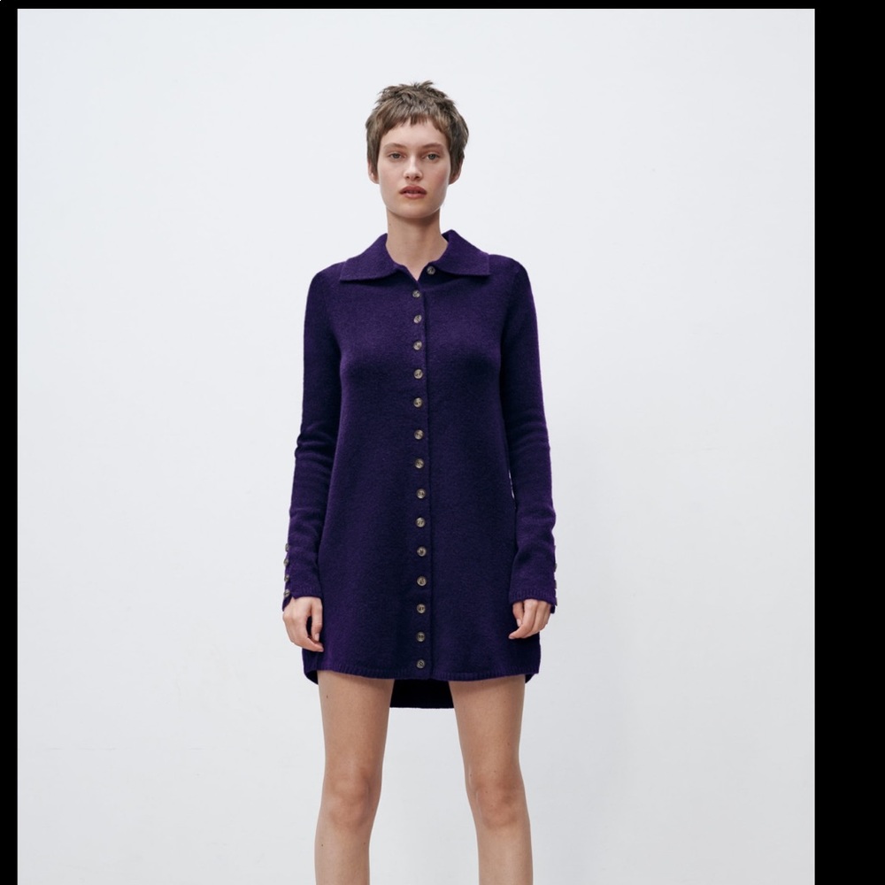 Zara Buttoned knit polo dress purple Size Small - Picture 2 of 6